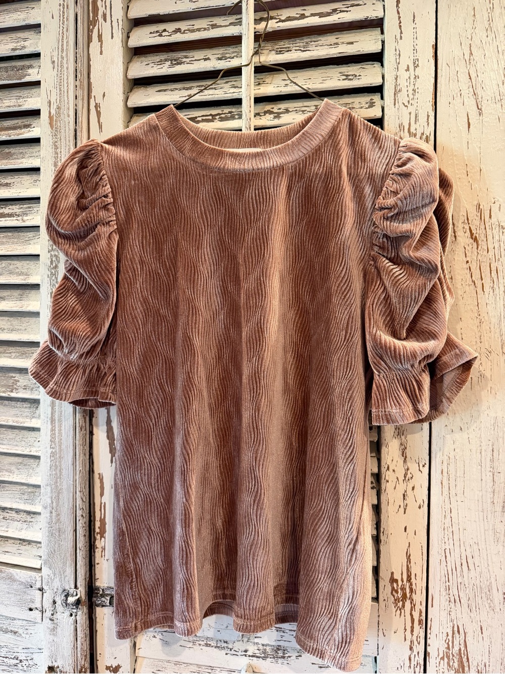 THML Velvet Puff-Sleeve Top in Mauve Pink